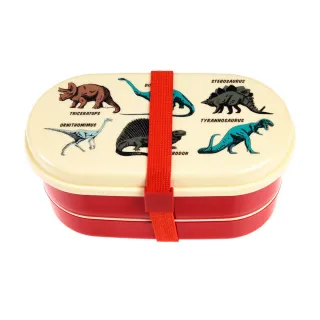 【Rex LONDON】餐具+雙層兒童便當盒 恐龍(環保餐盒 保鮮盒 午餐盒 飯盒)