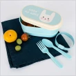 【Rex LONDON】餐具+雙層兒童便當盒 兔兔(環保餐盒 保鮮盒 午餐盒 飯盒)