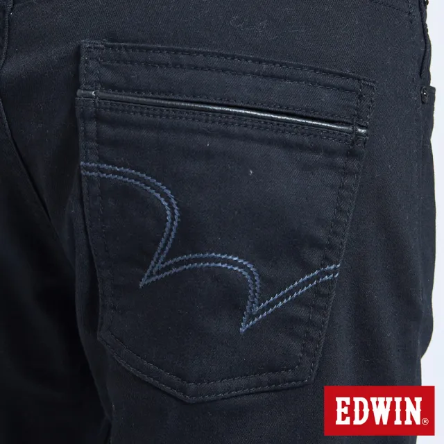 【EDWIN】男裝 EDGE皮邊雙袋窄管牛仔褲(黑色)