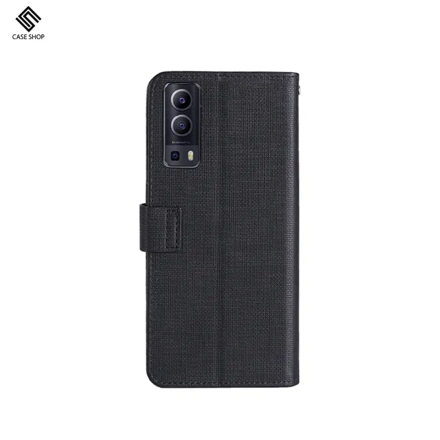 【CASE SHOP】vivo Y72/Y52 5G 前插卡側立式皮套-黑(內襯卡片夾層)