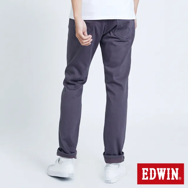 【EDWIN】男裝 EDGE皮邊雙袋窄管牛仔褲(灰色)