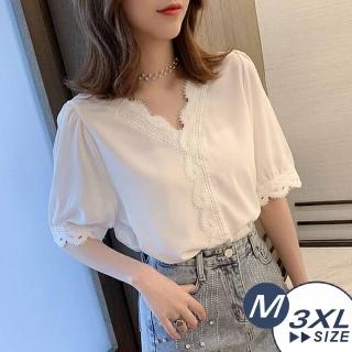 【LANNI 藍尼】★花邊氣質五分袖V領上衣(上衣/造型上衣/五分袖)