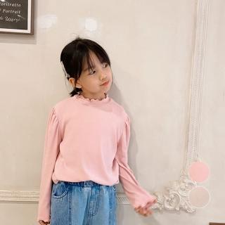【橘魔法】素色彈性木耳邊磨毛長袖上衣 (打底衫 內搭衣 大童 現貨 童裝 兒童 女童 中童 橘魔法)