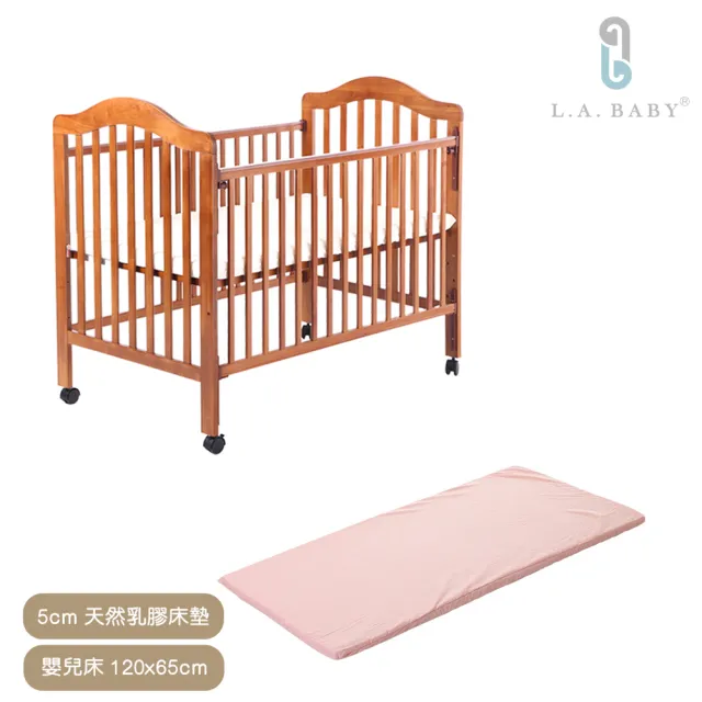 【L.A. Baby】米爾頓嬰兒大床＋5cm天然乳膠床墊(120x65cm)