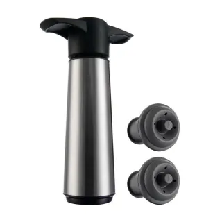 【VACU VIN】抽真空器+瓶塞2入 銀  / 紅酒塞 真空瓶塞 保鮮瓶塞 葡萄酒塞 母親節禮物