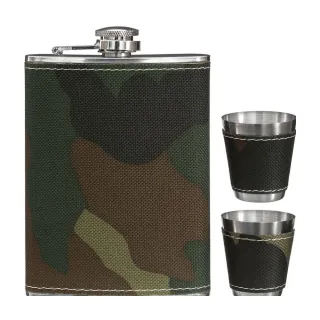 【Premier】英國 酒杯2入+隨行酒壺 迷彩235ml / 隨身酒瓶 攜帶酒壺