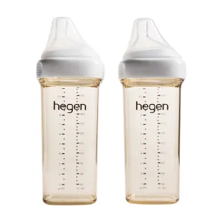 【hegen】金色奇蹟PPSU多功能方圓型寬口奶瓶 330ml(雙瓶組 x 快速奶嘴)