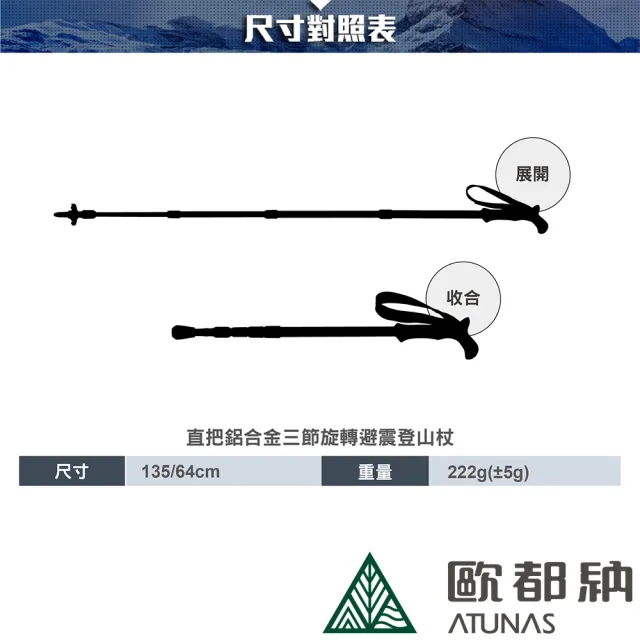 【ATUNAS 歐都納】直把鋁合金三節旋轉避震登山杖(A1WSCC01N水漾森林/輕量/握感佳/戶外/行走輔助*)