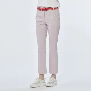 【Lynx Golf】女款進口布料防潑水功能左腿造型字樣繡花靴型九分褲(粉色)