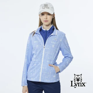 【Lynx Golf】女款吸排功能TRICOT刷毛Lynx字樣印花長袖外套(藍色)