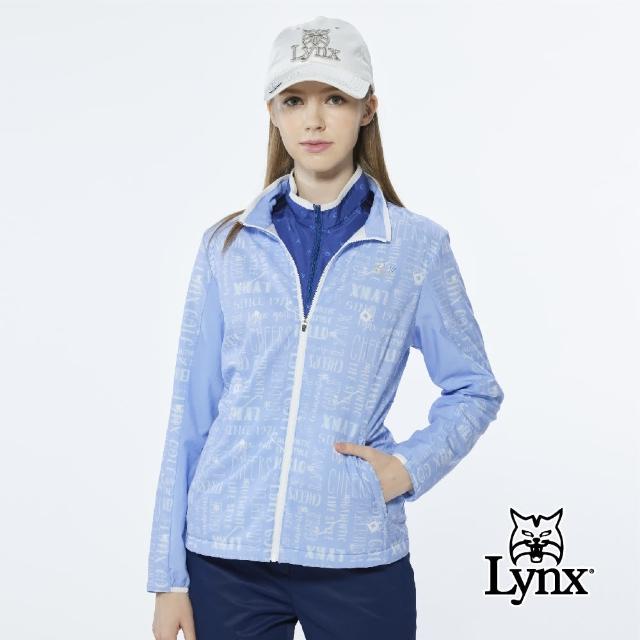 【Lynx Golf】女款吸排功能TRICOT刷毛Lynx字樣印花長袖外套(藍色)