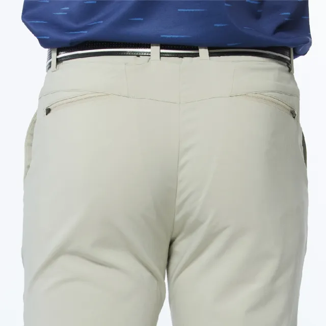 【Lynx Golf】男款吸濕快乾後袋特殊剪裁設計拉鍊口袋平口休閒長褲(卡其色)