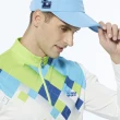 【Lynx Golf】男款吸濕排汗網眼材質漸層格紋設計山貓繡花長袖立領POLO衫/高爾夫球衫(綠色)