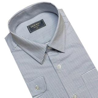 【MURANO】SLIM FIT 長袖襯衫-淺灰橫條(臺灣製、現貨、身、橫條)