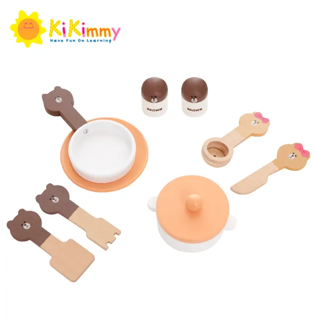 【kikimmy】LINE FRIENDS 木製玩具廚房餐具配件組(9件組)