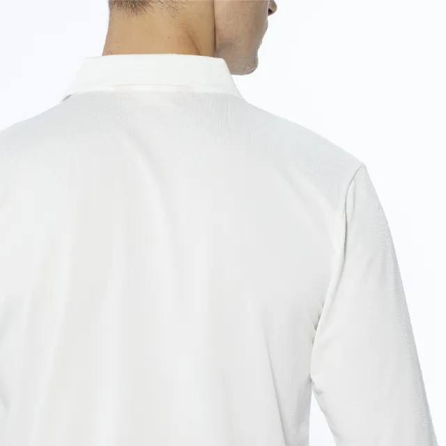 【Lynx Golf】男款吸濕排汗網眼材質線條設計山貓繡花長袖POLO衫/高爾夫球衫(白色)