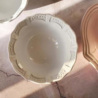 【義大利La Ceramica VBC】手工唯美蕾絲系列13CM湯碗4入組-白色(義大利製手工陶碗)