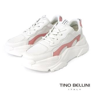 【TINO BELLINI 貝里尼】流線拼色造型牛皮老爹運動休閒鞋LB0O0006(粉紅)