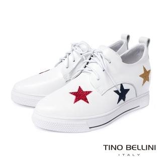 【TINO BELLINI 貝里尼】童趣彩鑽五角星牛皮內增高繫帶休閒鞋LB0T0007(白)