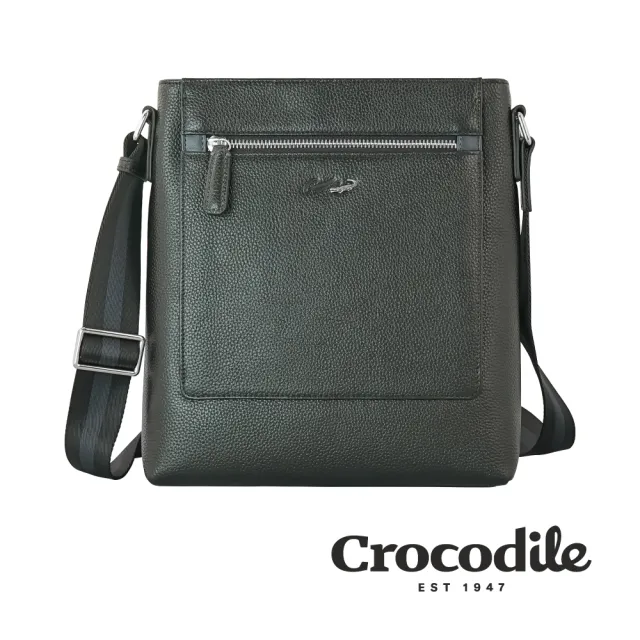 【Crocodile】鱷魚皮件 荔紋 直式斜背包 側背包-0104-09201-黑咖兩色-原廠公司貨(Match 2.0系列)