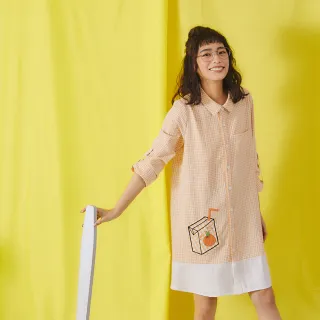 【Dailo】橘子果汁格紋拼接-女長袖洋裝(三色/版型適中)