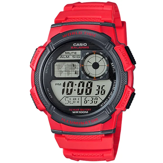 【CASIO 卡西歐】10年電力世界時間計時錶(AE-1000W-4A)