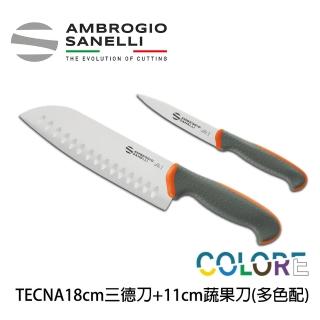 【SANELLI 山裡尼】TECNA 三德刀18CM+11CM蔬果刀 多色配(158年歷史100%義大利製 設計)
