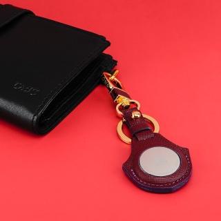 【OMC】AirTag 牛皮保護套/牛皮鑰匙圈/感應磁扣保護套2050-酒紅(全開孔/半開孔)