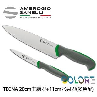 【SANELLI 山裡尼】TECNA 主廚刀20CM+11CM蔬果刀 多色配(158年歷史100%義大利製 設計)