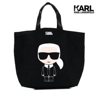 【KARL LAGERFELD 卡爾】IKONIK兩面帆布購物袋-黑(原廠公司貨)
