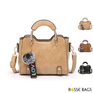 【Rosse Bags】日韓毛球吊飾手提肩揹包(現+預 杏色 / 棕色 / 黑色)