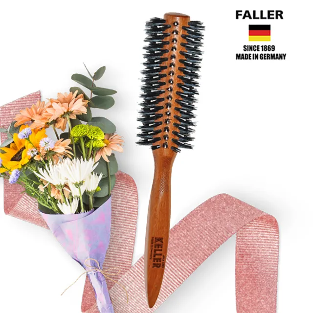 【FALLER 芙樂】德國製櫸木黑豚鬃圓珠熱塑梳捲髮梳54MM(捲髮梳/梳頭造型美容/雙11)