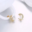 【Aphrodite 愛芙晶鑽】璀璨美鑽月牙珍珠造型耳環(黃金色)