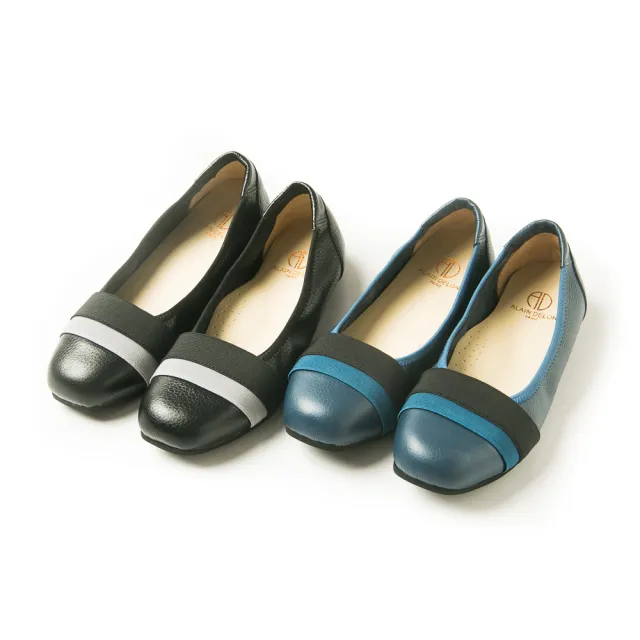 【ALAIN DELON 亞蘭德倫】真皮平底女娃娃鞋A79110(2色  黑 藍)