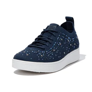 【FitFlop】RALLY OMBRE CRYSTAL KNIT SNEAKERS 運動風繫帶休閒鞋-女(午夜藍)