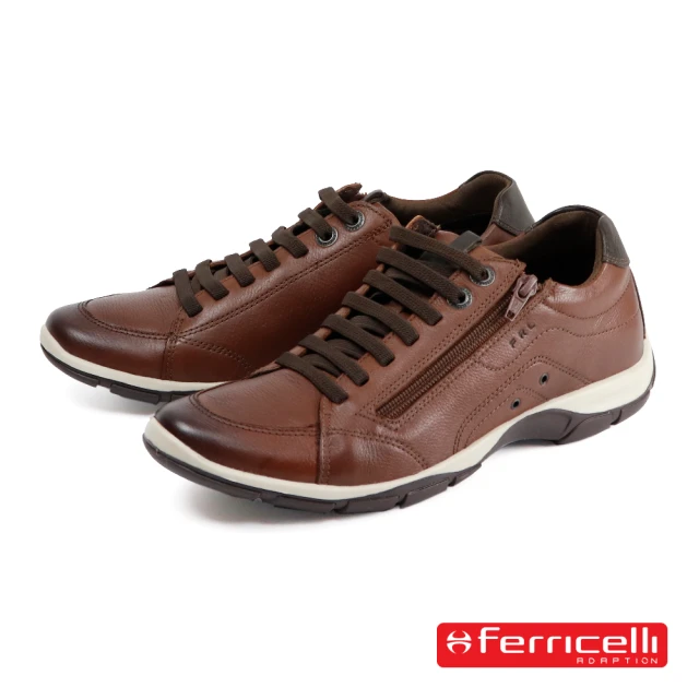 【Ferricelli】側邊拉鍊造型綁帶休閒鞋 棕色(F42535-COFF)