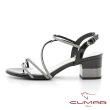 【CUMAR】不對襯鑽條裝飾粗跟涼鞋(黑)