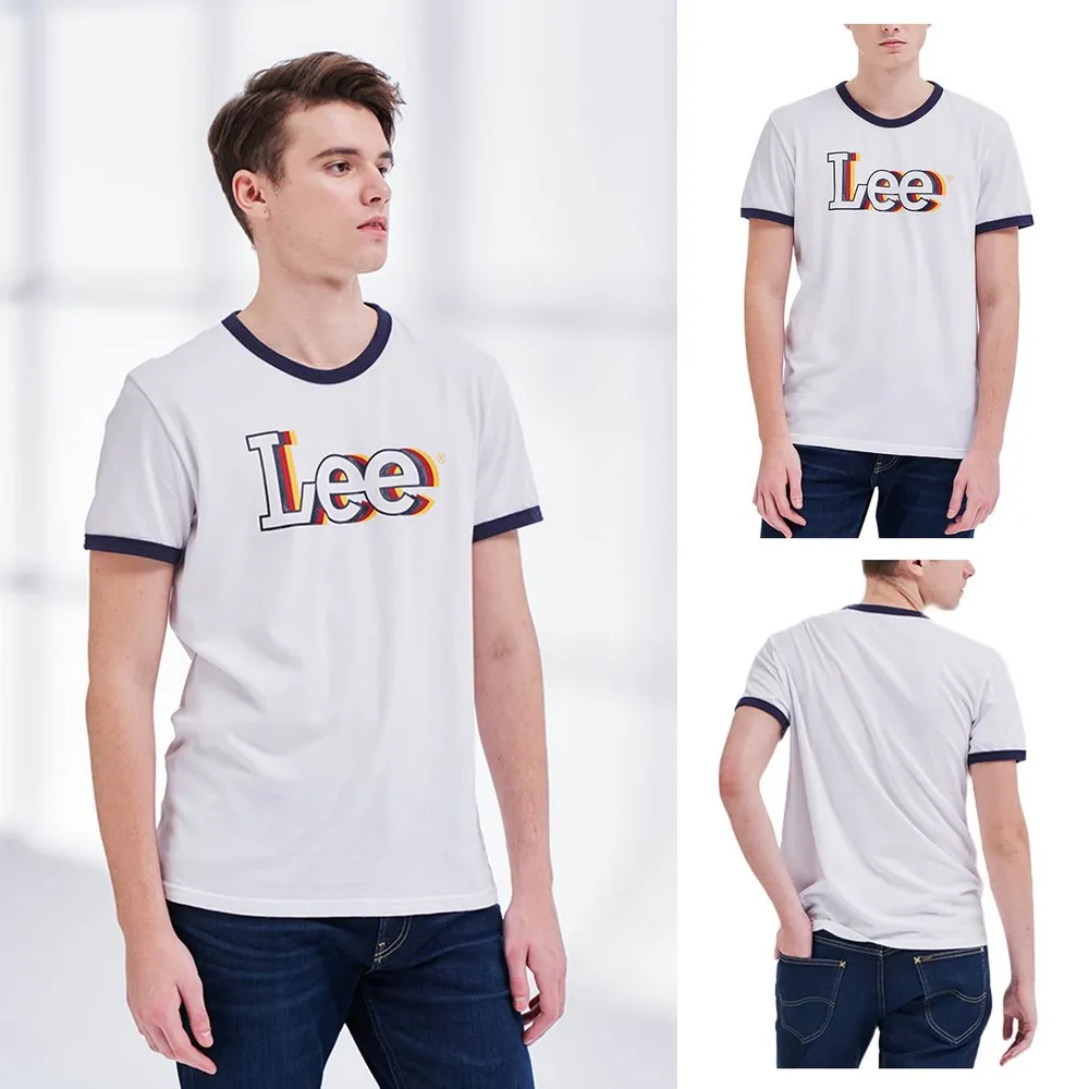 【Lee 官方旗艦】男裝 短袖T恤 / 立體重疊 大LOGO 經典白 標準版型(LL210144K14)