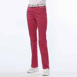【Lynx Golf】女款彈性舒適混紡材質愛心織標小口袋設計窄管長褲(桃紅色)