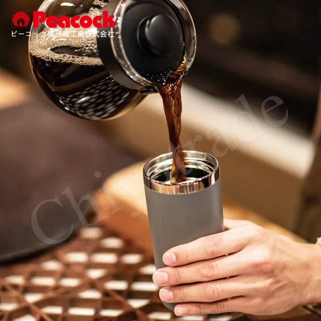 【Peacock 日本孔雀】316不鏽鋼 手提式City城市 咖啡杯 保冷保溫杯300ML-米白(耐衝擊底座)(保溫瓶)