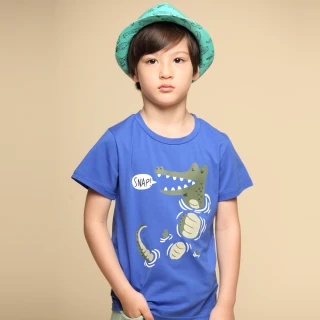 【Azio Kids 美國派】男童 上衣 可愛鱷魚印花短袖上衣T恤(藍)