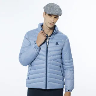 【Lynx Golf】男款保暖羽絨山貓織標LOGO夾標設計長袖外套(灰藍色)