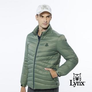 【Lynx Golf】男款保暖羽絨山貓織標LOGO夾標設計長袖外套(墨綠色)