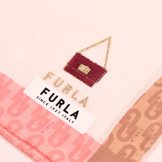 【FURLA 芙拉】刺繡LOGO包包撞色邊框純綿帕巾(粉色)