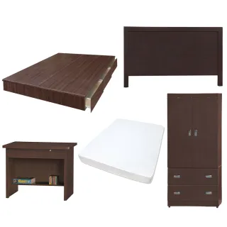 【顛覆設計】房間五件組 床頭片+抽屜床+獨立筒+衣櫥+書桌(單大3.5尺)