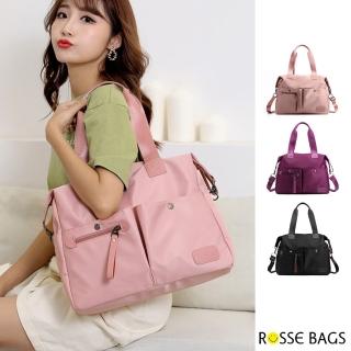 【Rosse Bags】簡約休閒大容量牛津布手提肩背包(現+預 粉色 / 紫色 / 黑色)