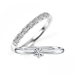 【City Diamond 引雅】14K天然鑽石套戒一字型設計款+18分六爪戒指(可堆疊配戴)