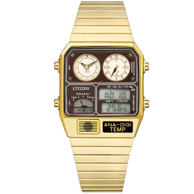 【CITIZEN 星辰 官方授權】ANA-DIGI TEMP 80年代復古時尚計時雙顯錶-32.5x40.6mm 情人節 禮物(JG2103-72X)