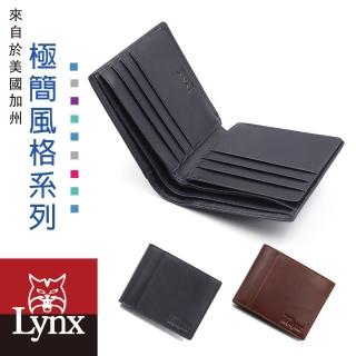 【Lynx】美國山貓極簡風進口牛皮中間翻短夾 9卡/透明窗/雙鈔位/拉鏈袋 皮夾錢包(深藍)