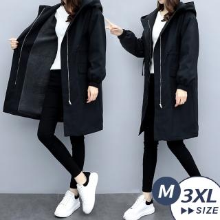【LANNI 藍尼】★完美比例連帽顯瘦加絨風衣(長版外套)